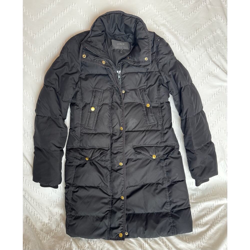J.Crew women’s down puffer coat in black size XS no hood